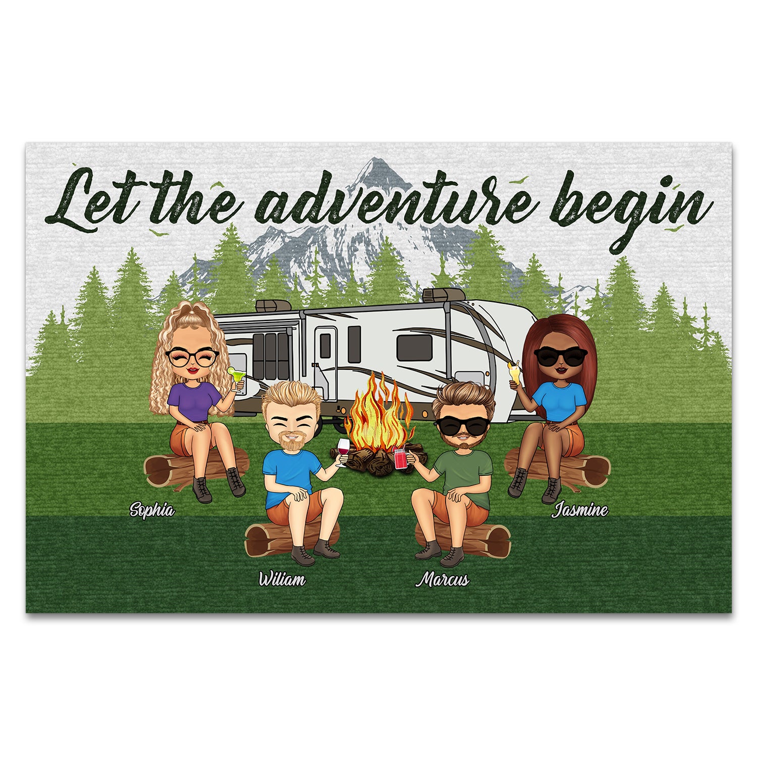 Best Friends Let The Adventure Begin - Camping Gift For Family, BFF Besties & Siblings - Personalized Custom Doormat