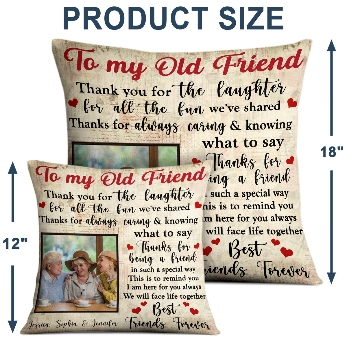 Custom Photo Besties To My Old Friend Pillow - Gift For Bff Best Frien 