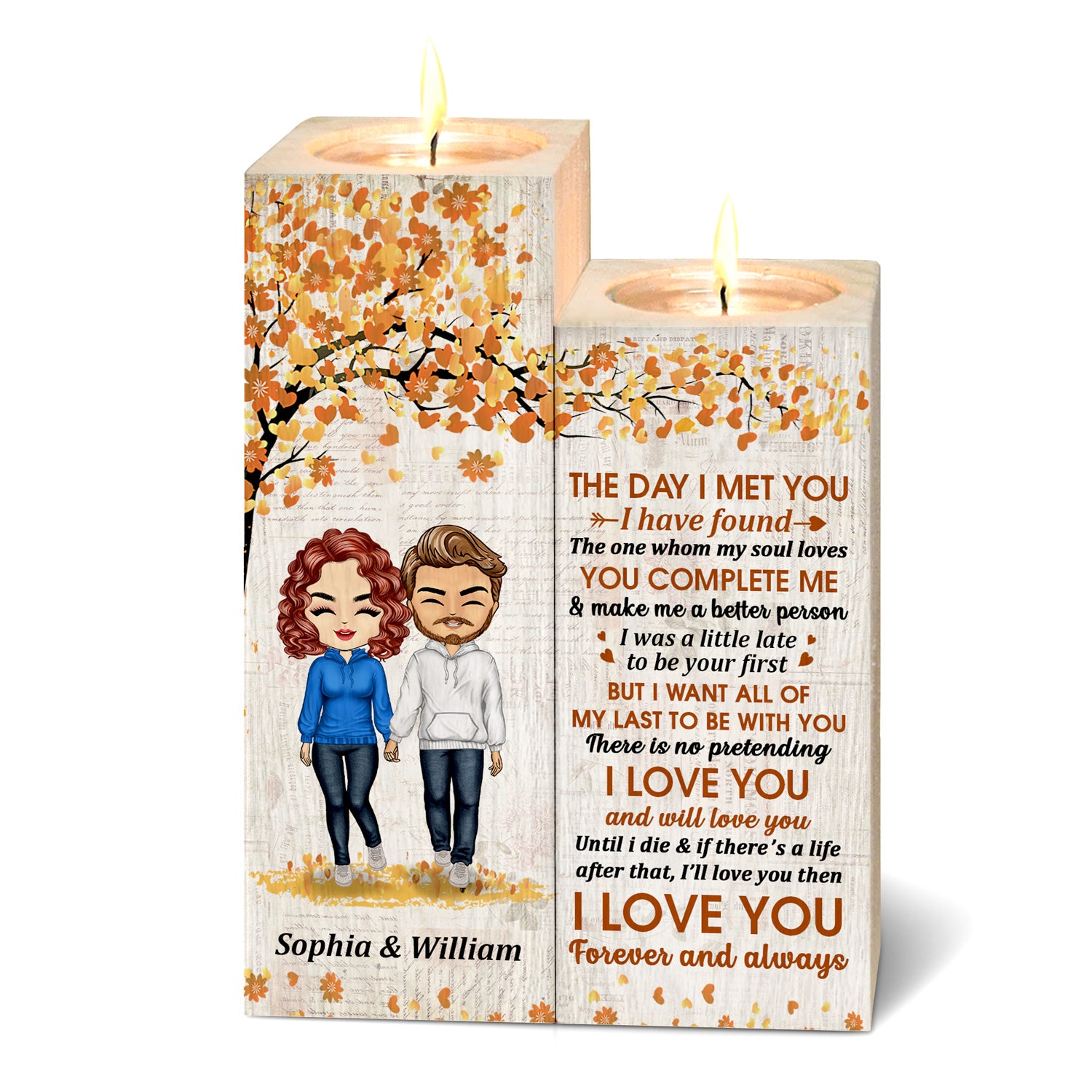 Family Chibi Couple The Day I Met You - Gift For Couples - Personalized Custom Candle Holder