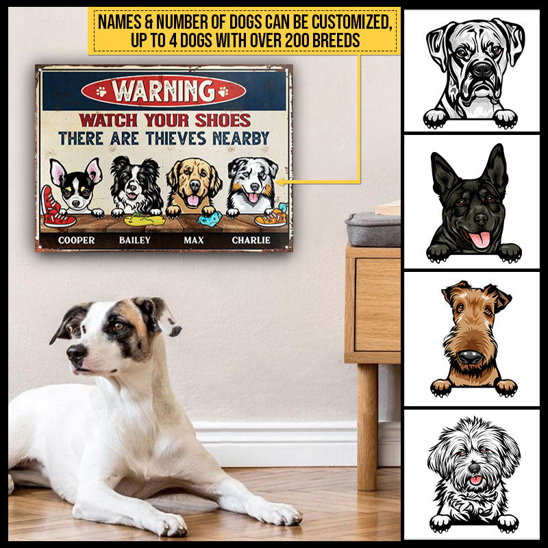 Dog Shoe Thief Nearby Custom Classic Metal Signs, Funny Dog Sign, Dog Lover Decorating Idea