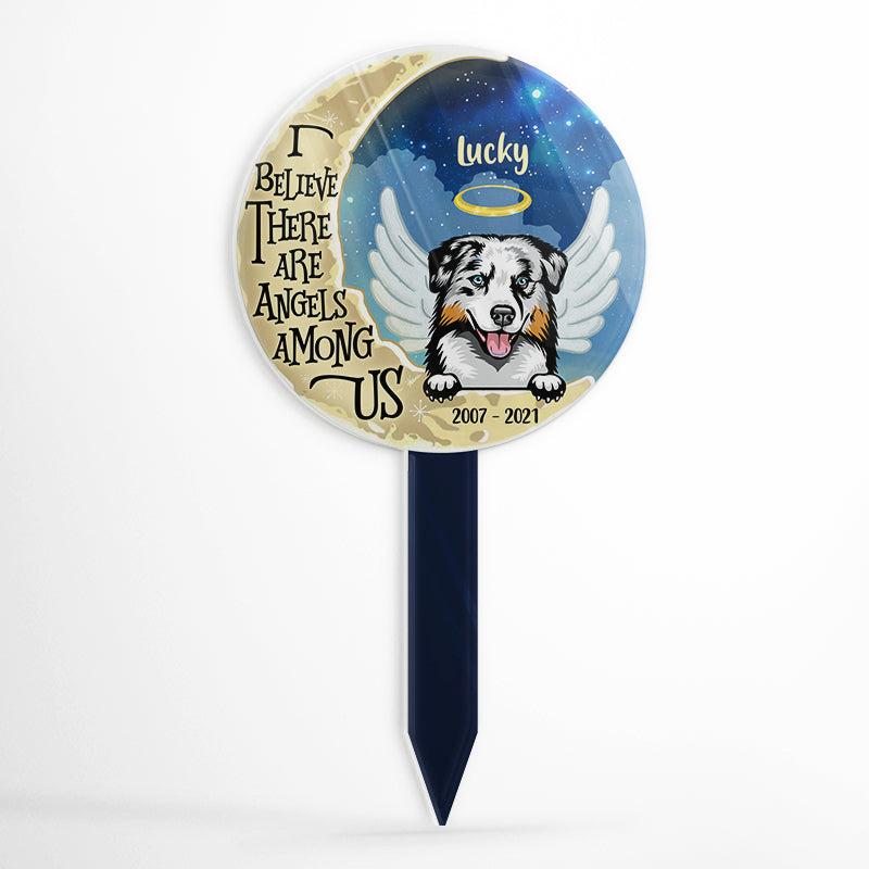 Dog Angels Among Us - Dog Memorial Gift - Personalized Custom Circle Acrylic Plaque Stake