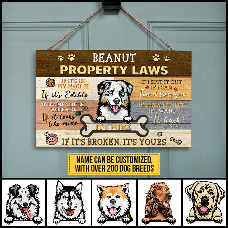 Dog Property Laws Custom Wood Rectangle Sign, Dog Lover Gift, Funny Home Decor For Dog Lover