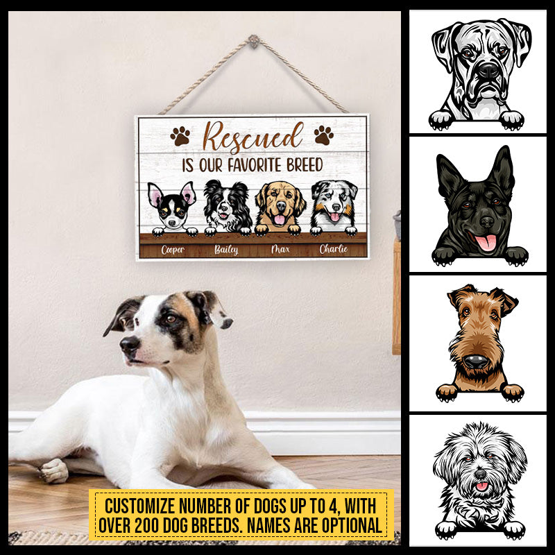 Dog Rescued Is My Favorite Breed Custom Wood Rectangle Sign, Dog Lover Decor Idea, Home Decor Sign