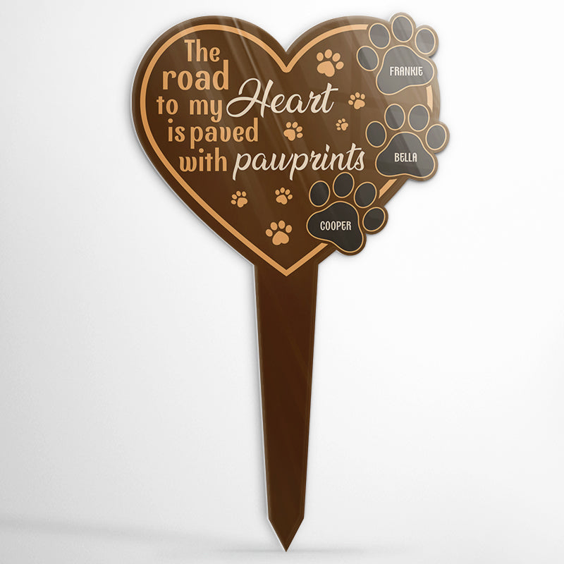 My Heart Is Paved With Pawprints - Dog Memorial Gift - Personalized Custom Heart Acrylic Plaque Stake