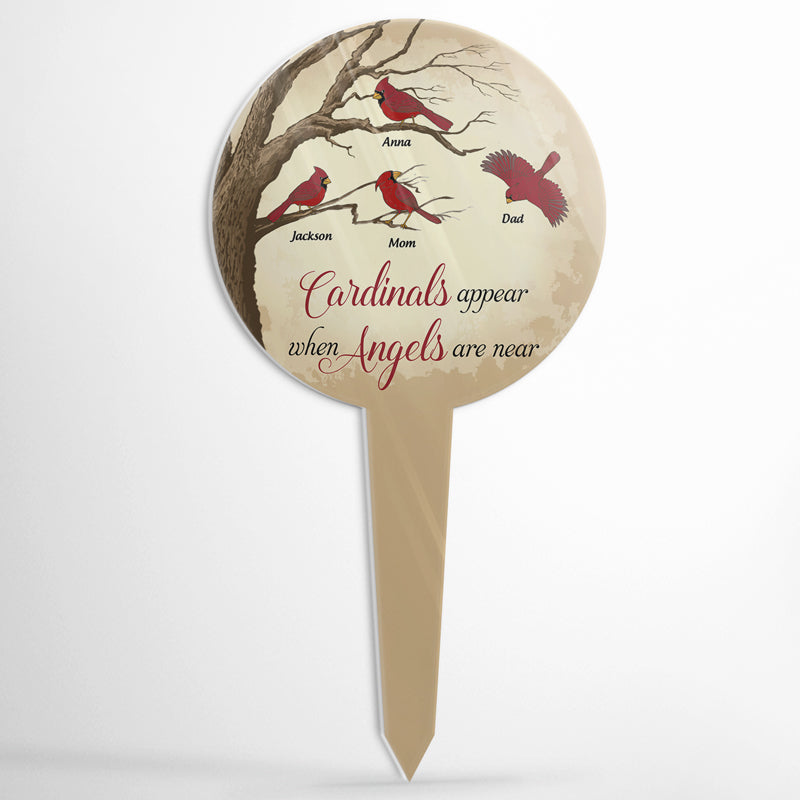 Cardinals Appear Angels Are Near - Memorial Gift - Personalized Custom Circle Acrylic Plaque Stake
