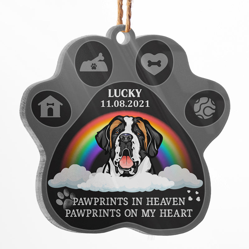 Pawprints In Heaven On My Heart - Dog Memorial Gift - Personalized Custom Paw Acrylic Ornament