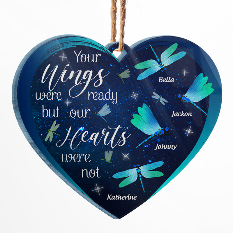 Dragonfly Your Wings Were Ready - Memorial Gift - Personalized Custom Heart Acrylic Ornament