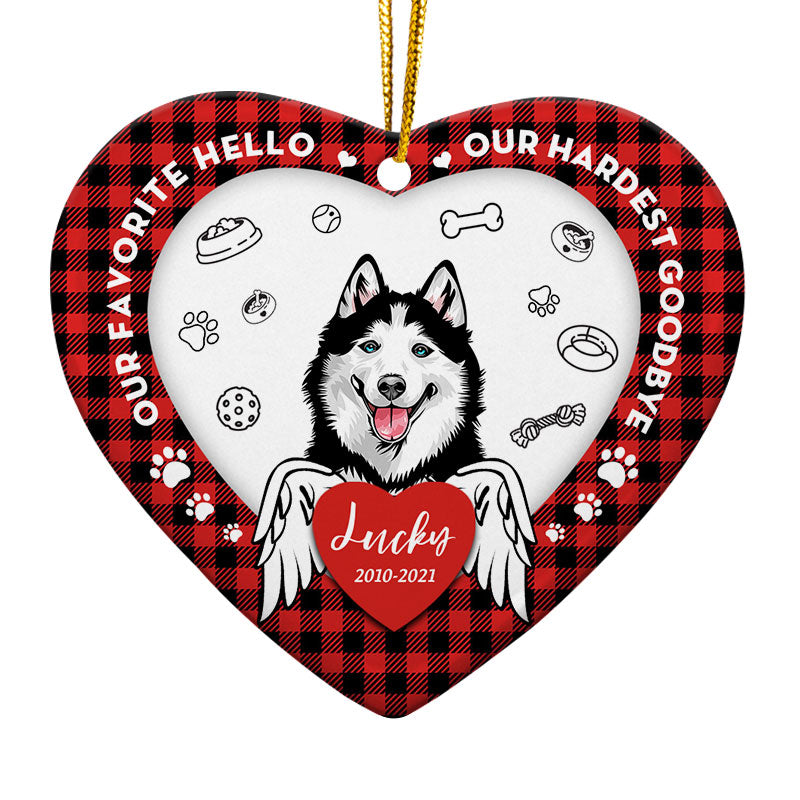 Our Favorite Hello - Dog Memorial Gift - Personalized Custom Heart Ceramic Ornament