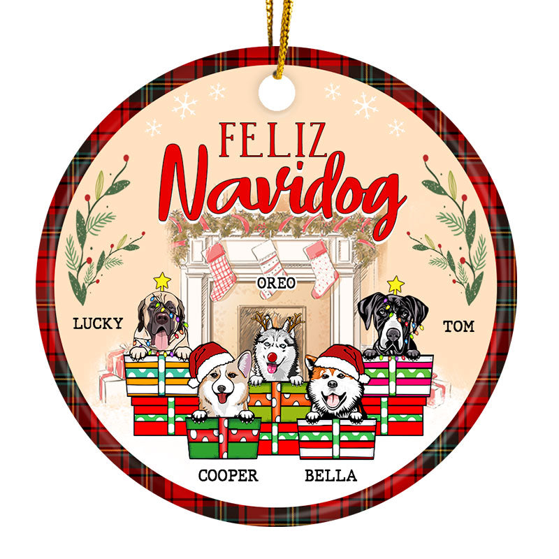 Feliz Navidog - Christmas Gift For Dog Lovers - Personalized Custom Circle Ceramic Ornament