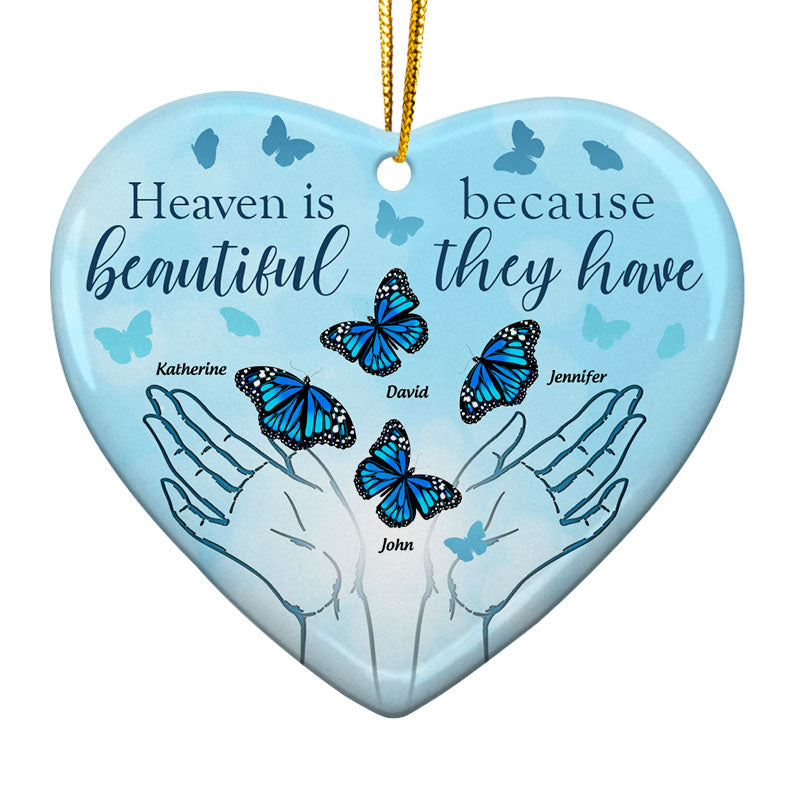 Heaven Is Beautiful - Memorial Gift - Personalized Custom Heart Ceramic Ornament