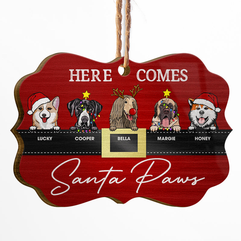Here Comes Santa Paws - Christmas Gift For Dog Lovers - Personalized Custom Wooden Ornament