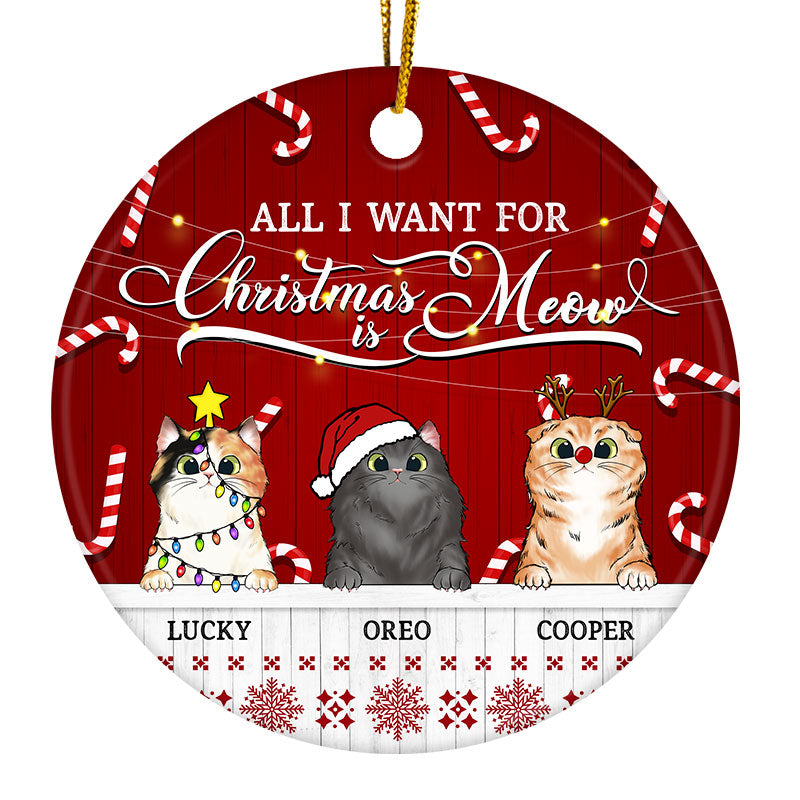 Christmas Is Meow - Cat Lover Gift - Personalized Custom Circle Ceramic Ornament