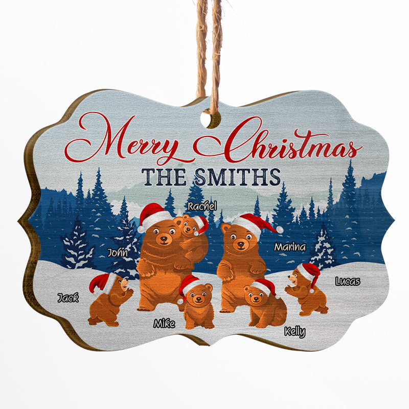 Merry Christmas Bear Family - Christmas Gift - Personalized Custom Wooden Ornament, Aluminum Ornament