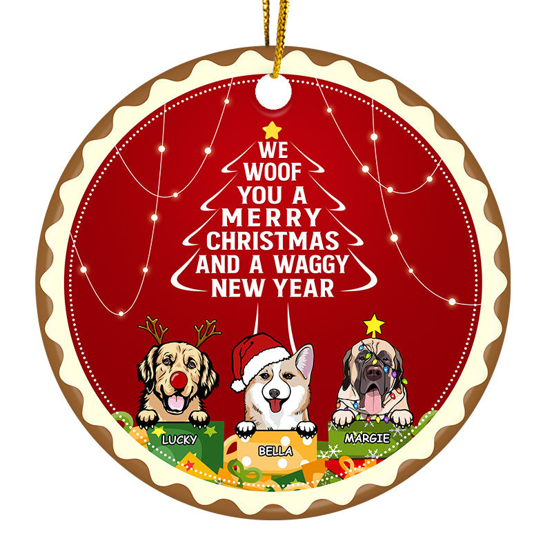Dog Lover Christmas And Waggy New Year - Personalized Custom Circle Ceramic Ornament