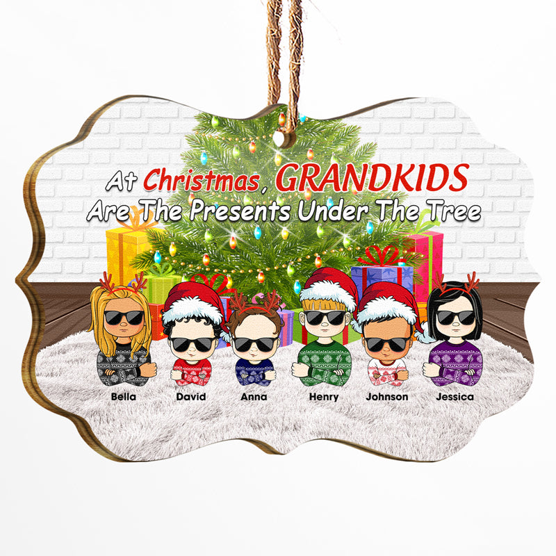 Grandkids Are The Presents Under The Tree - Christmas Gift For Family - Personalized Wooden Ornament