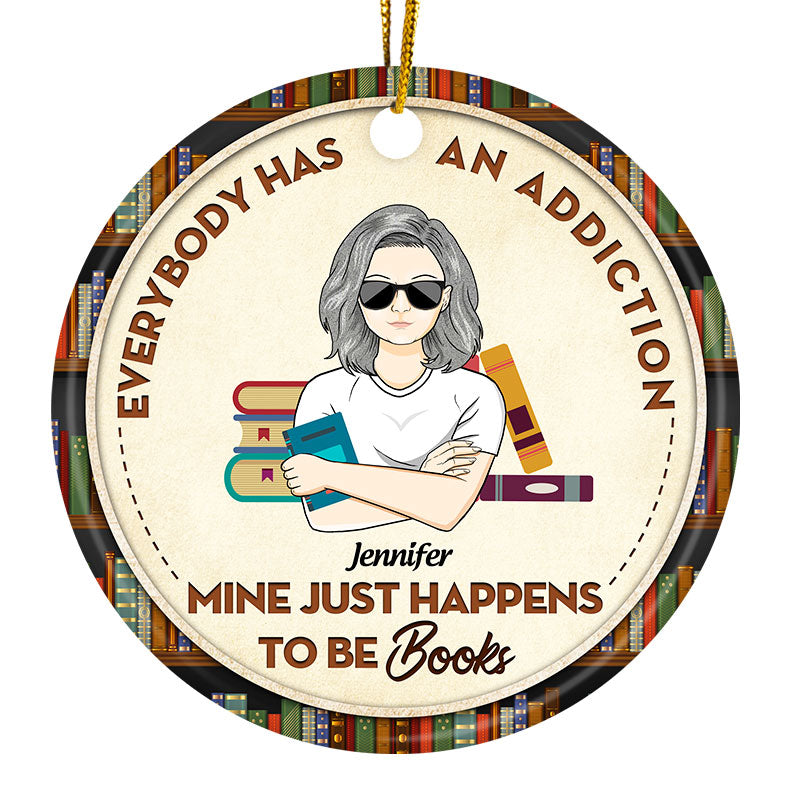 Happens To Be Books - Gift For Book Lovers - Personalized Custom Circle Ceramic Ornament