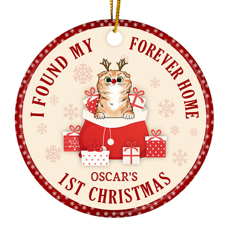Cat Lover Christmas Forever Home - Personalized Custom Circle Ceramic Ornament