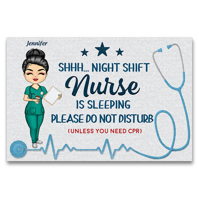 Night Shift Nurse Sleeping - Gift For Nurse - Personalized Custom Doormat