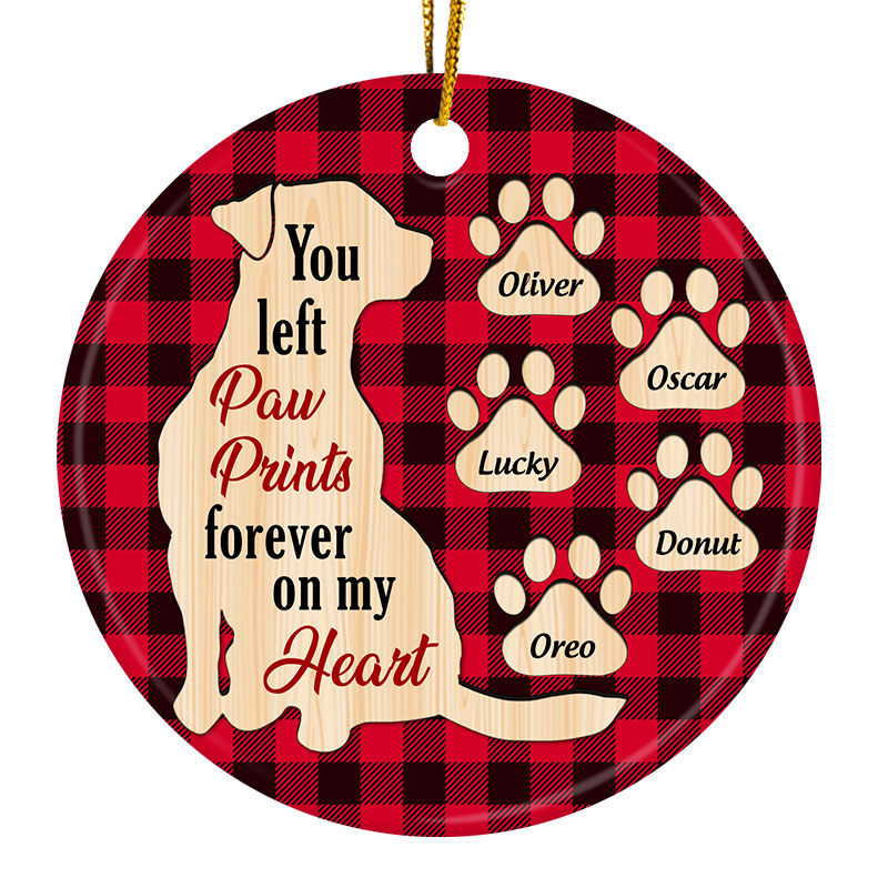 You Left Pawprints Forever On My Heart - Christmas Gift For Dog Lovers - Personalized Custom Circle Ceramic Ornament