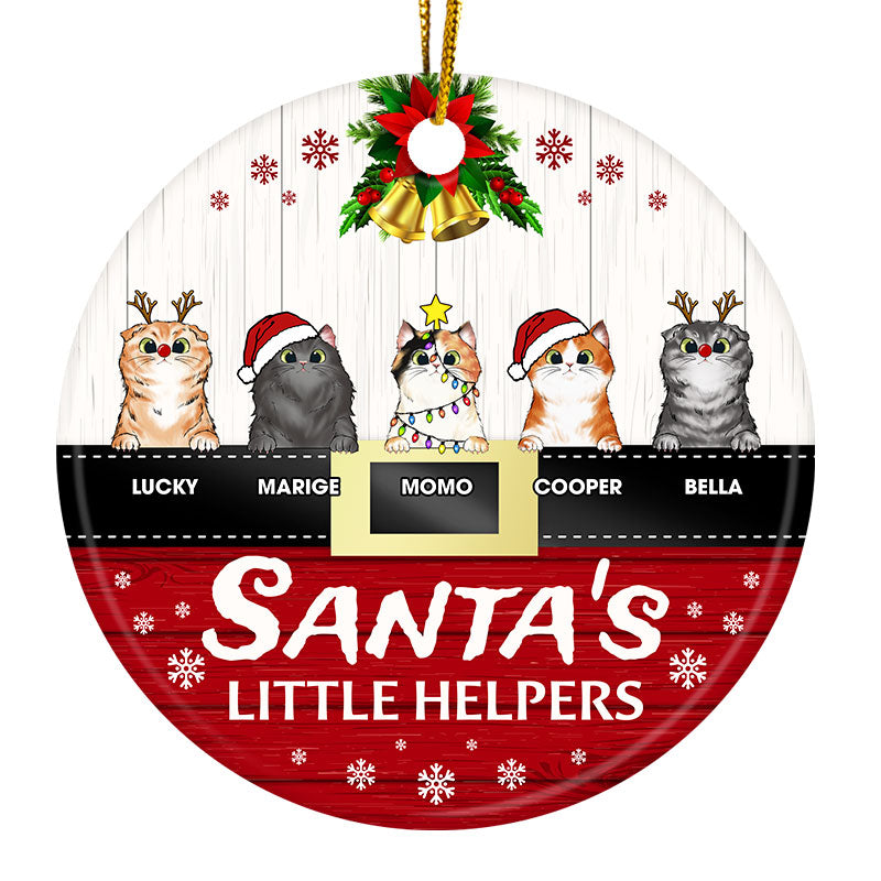 Santa's Little Helper - Christmas Gift For Cat Lovers - Personalized Custom Circle Ceramic Ornament