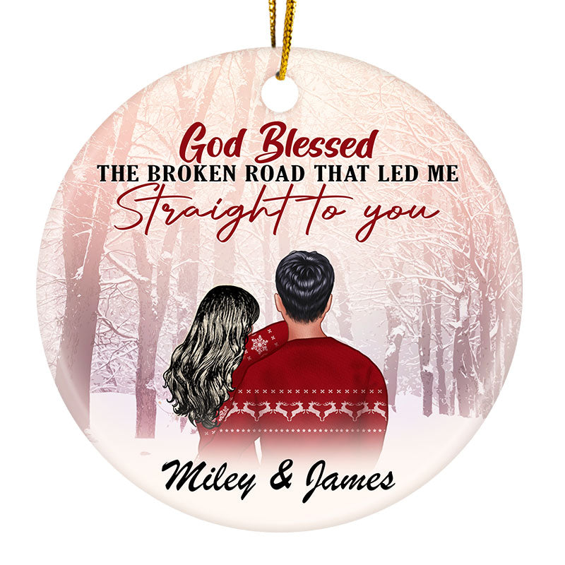 God Blessed Led Me Straight To You - Christmas Gift For Couple - Personalized Custom Circle Ceramic Ornament