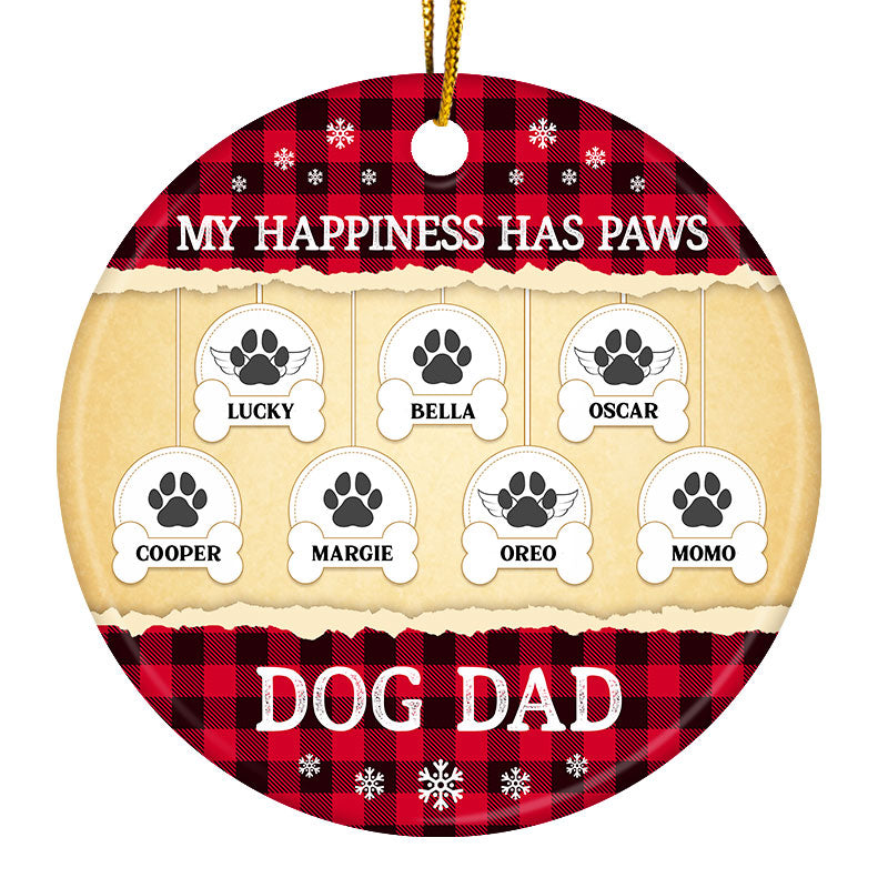 Christmas Dog Lover Happiness Has Paws - Personalized Custom Circle Ceramic Ornament