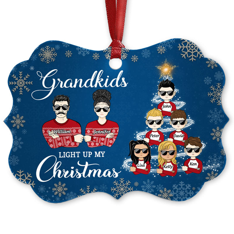 Grandkids Light Up My Christmas - Christmas Gift For Grandparents - Personalized Custom Aluminum Ornament