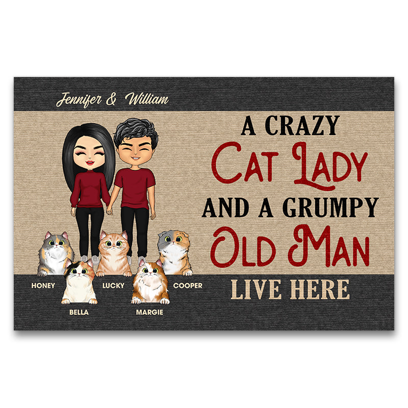 A Crazy Cat Lady And A Grumpy Old Man - Couple Gift - Personalized Custom  Doormat