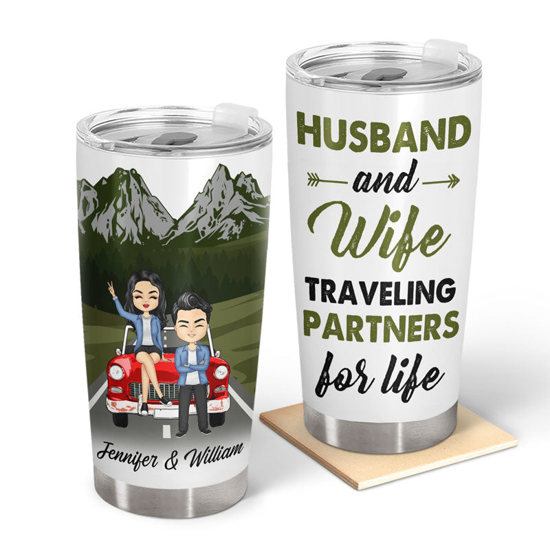 Chibi Couple Traveling Partners For Life - Couple Gift - Personalized Custom Tumbler