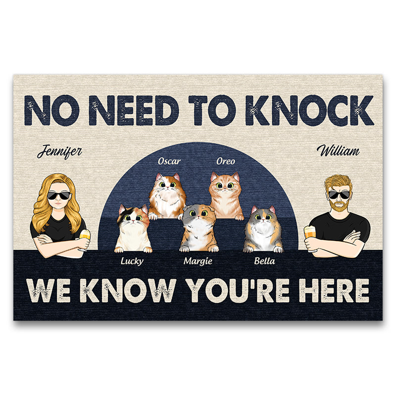 We Know You Are Here - Cat Lover Gift - Personalized Custom Doormat
