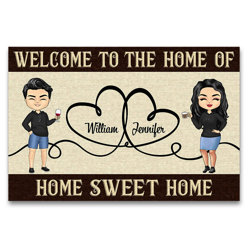 Chibi Couple Home Sweet Home - Couple Gift - Personalized Custom Doormat