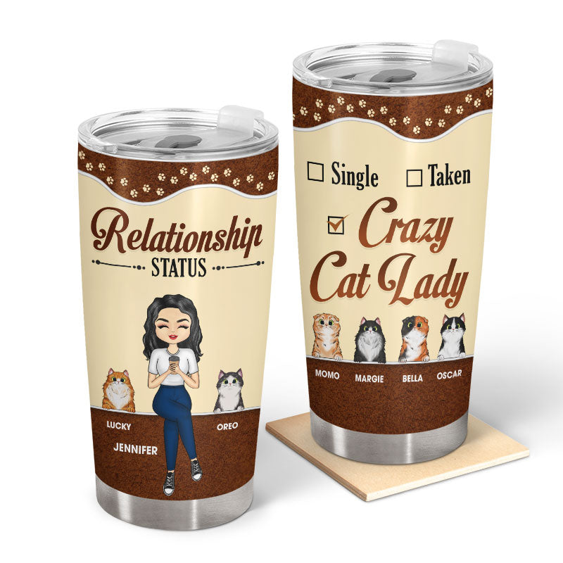 Chibi Girl Relationship Status Crazy Cat Lady - Cat Lovers Gift - Personalized Custom Tumbler