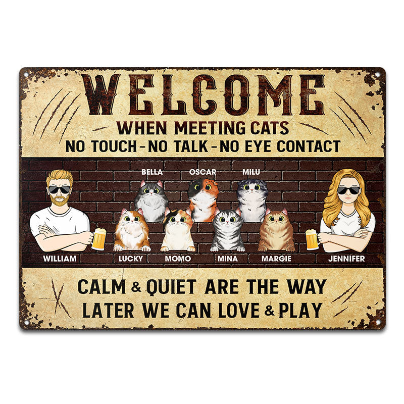 Welcome When Meeting Cats Calm & Quite Are The Way - Gift For Cat Lover - Personalized Custom Classic Metal Signs