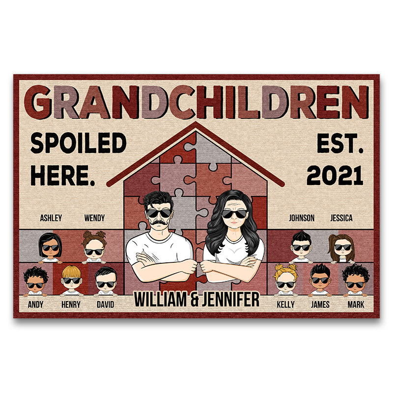 Family Grandchildren Spoiled Here Grandma Grandpa - Gift For Grandparents - Personalized Custom Doormat