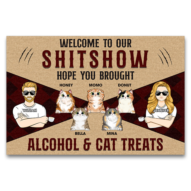 Welcome Hope You Brought Alcohol & Cat Treats - Cat Lover Gift - Personalized Custom Doormat