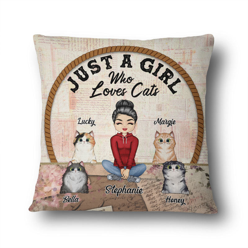 Cat Mom Just A Girl - Gift For Cat Lovers - Personalized Custom Pillow