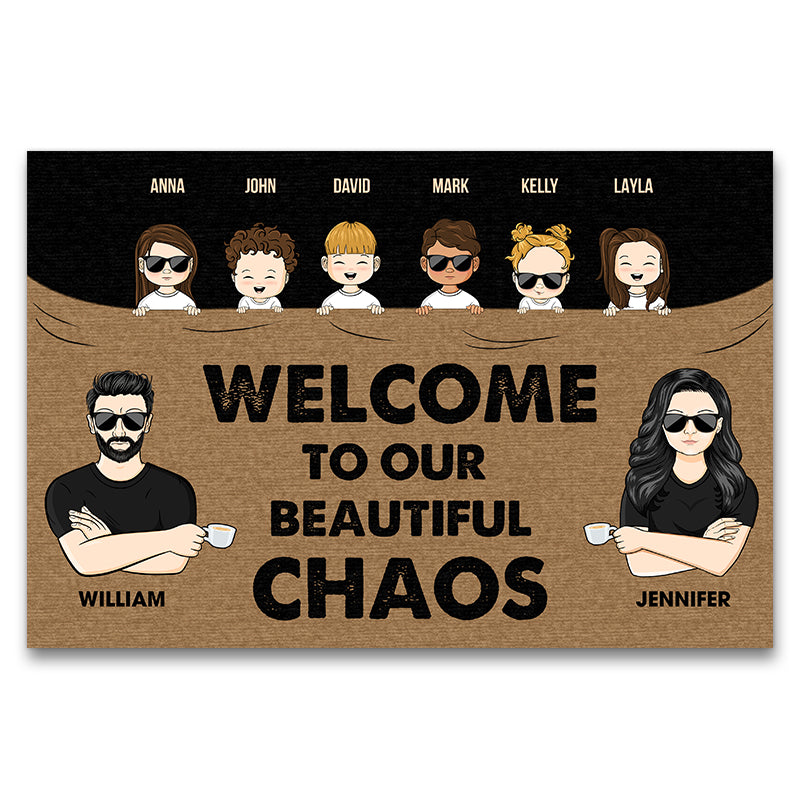Family Couple Welcome To Our Beautiful Chaos - Gift For Couple - Personalized Custom Doormat