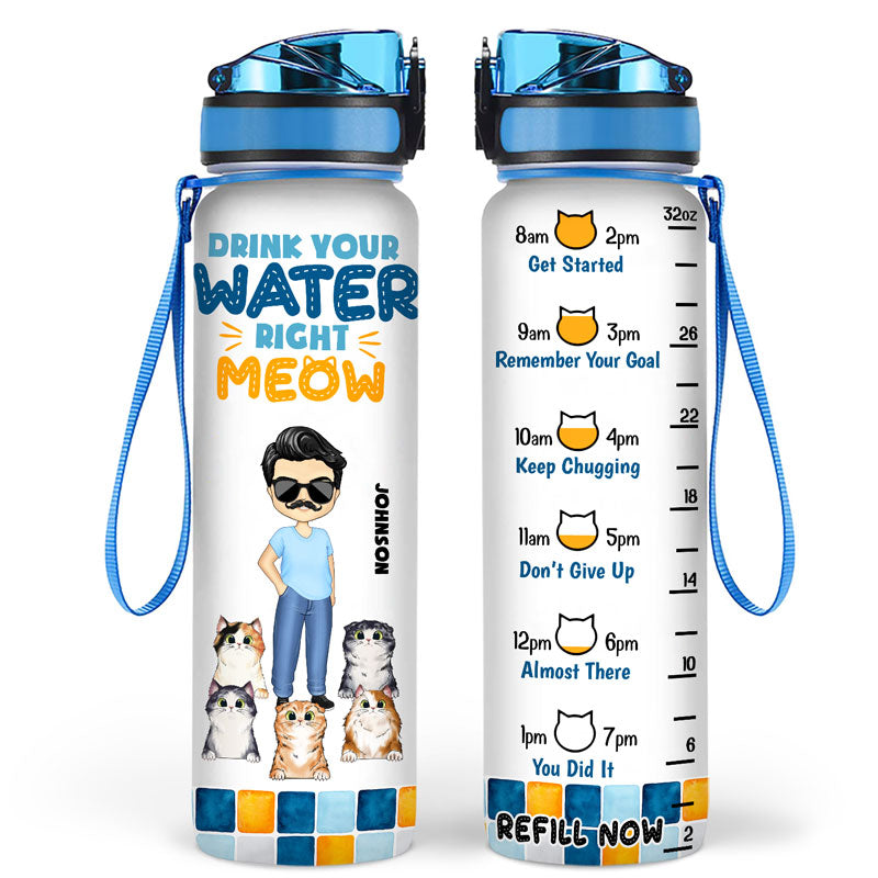 Cat Lovers Drink Your Water Right Meow - Personalized Custom Water Tracker Bottle