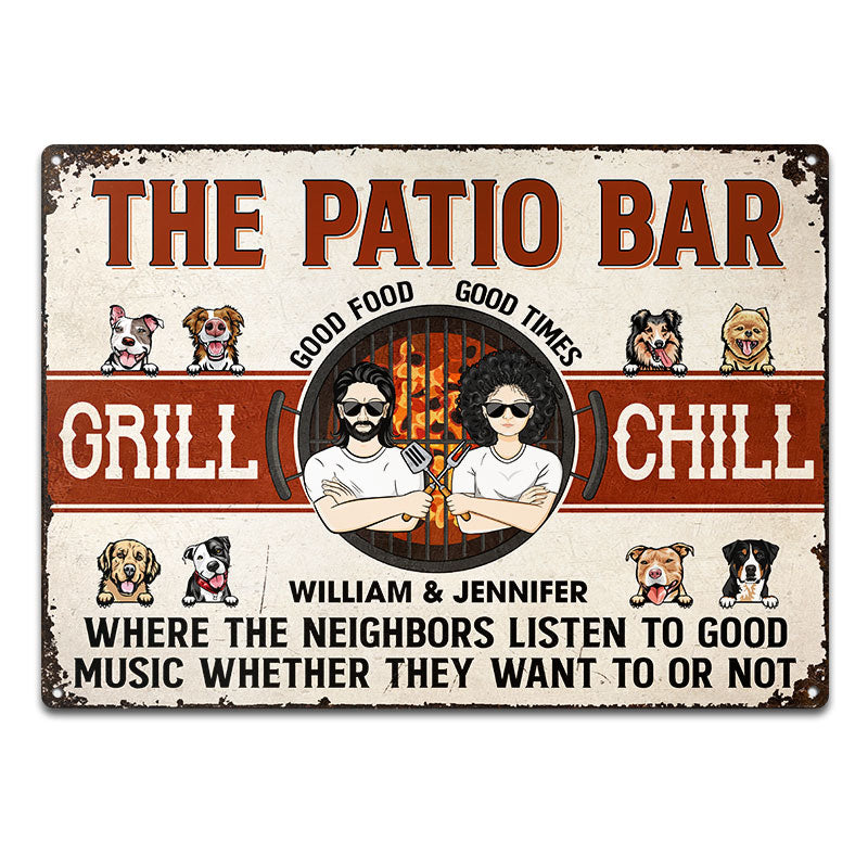 Couple The Backyard Good Food Good Times - Dog Lovers Gift - Personalized Custom Classic Metal Signs