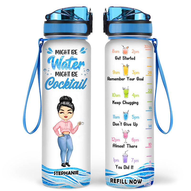 Chibi Girl Might Be Water Might Be Cocktail - Personalized Custom Water Tracker Bottle