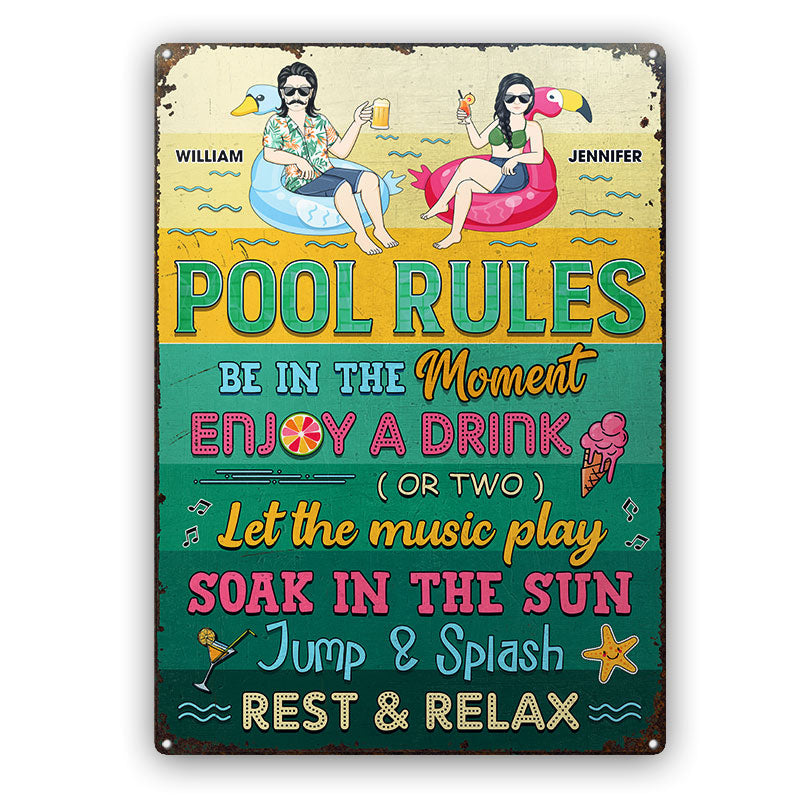 Couple Pool Rules Soak In The Sun - Gift For Couple - Personalized Custom Classic Metal Signs