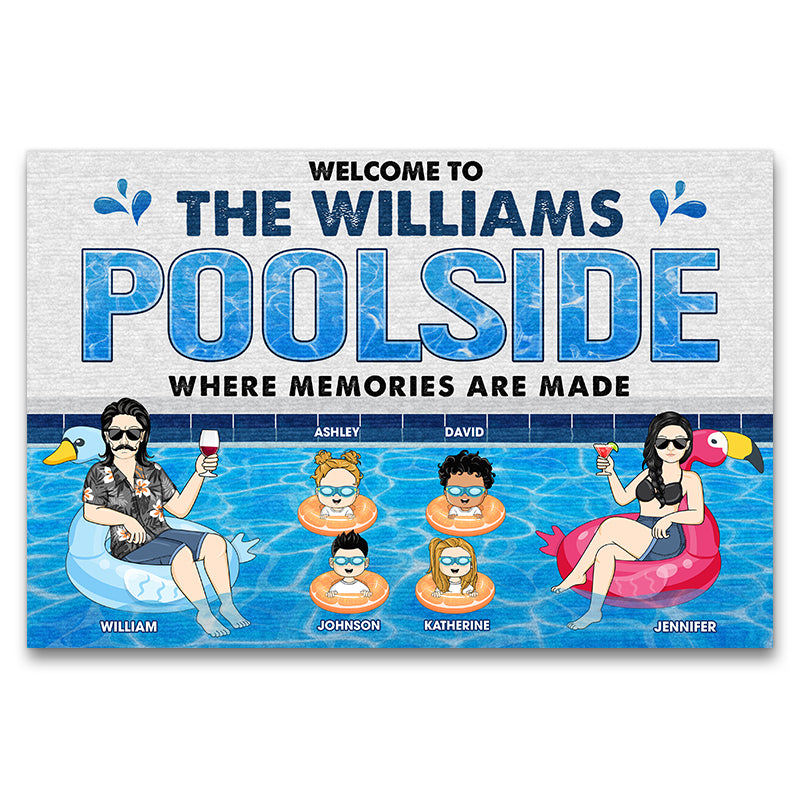 Family Couple Poolside Where Memories Are Made - Gift For Couple - Personalized Custom Doormat