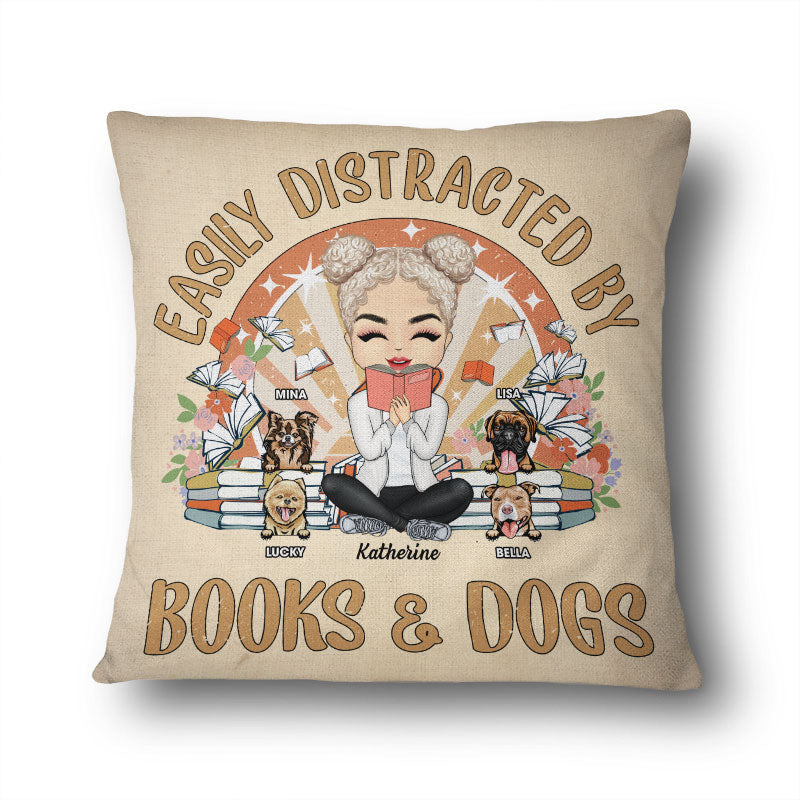 Easily Distracted By Books & Dogs - Gift For Book & Dog Lovers - Personalized Custom Pillow