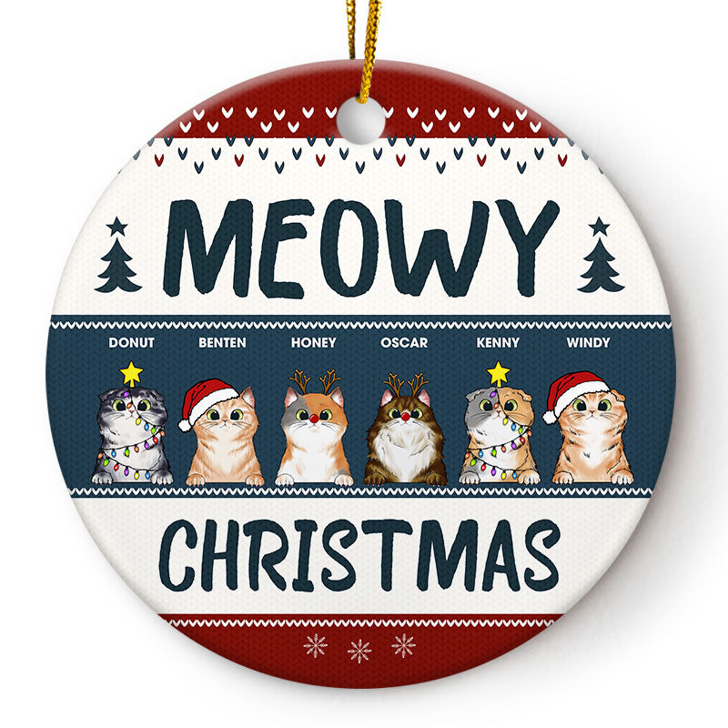Meowy Christmas - Gift For Cat Lovers - Personalized Custom Circle Ceramic Ornament