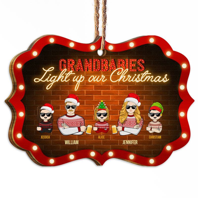 Family Grandkids Light Up Our Christmas - Christmas Gifts - Personalized Custom Wooden Ornament