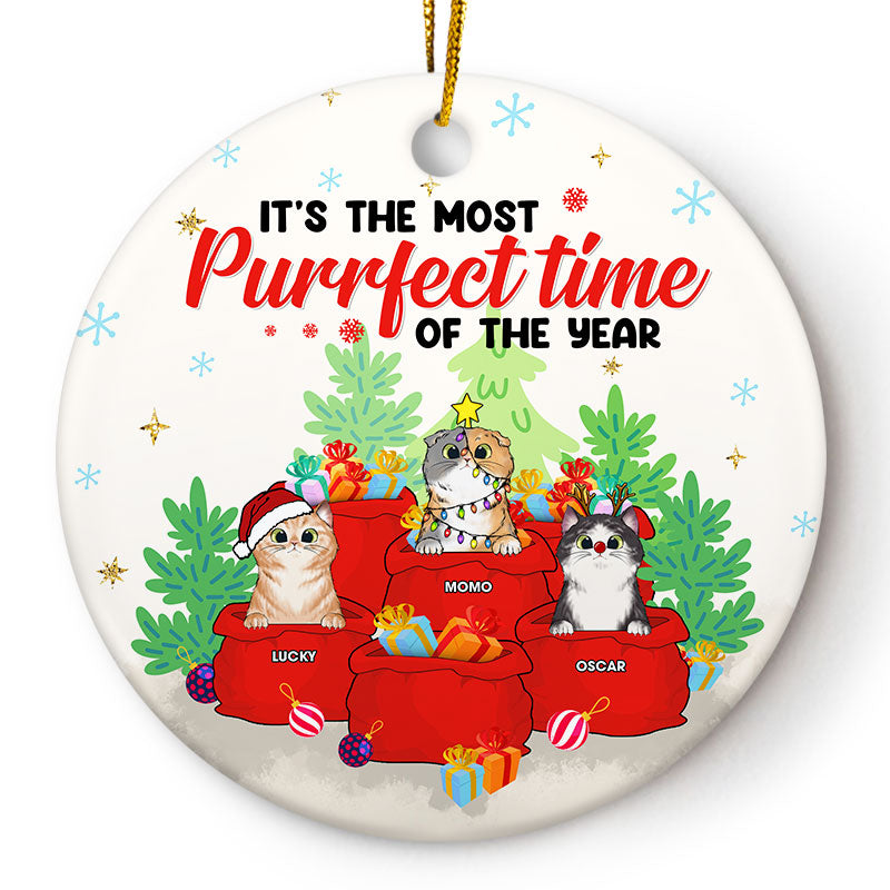 The Most Purrfect Time Of The Year - Christmas Gift For Cat Lovers - Personalized Custom Circle Ceramic Ornament