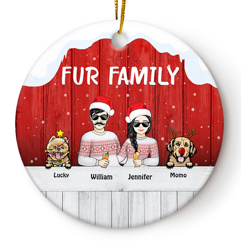 Fur Family - Christmas Couple Gift For Dog Lovers - Personalized Custom Circle Ceramic Ornament