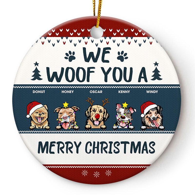 We Woof You A Merry Christmas - Christmas Gift For Dog Lovers - Personalized Custom Circle Ceramic Ornament