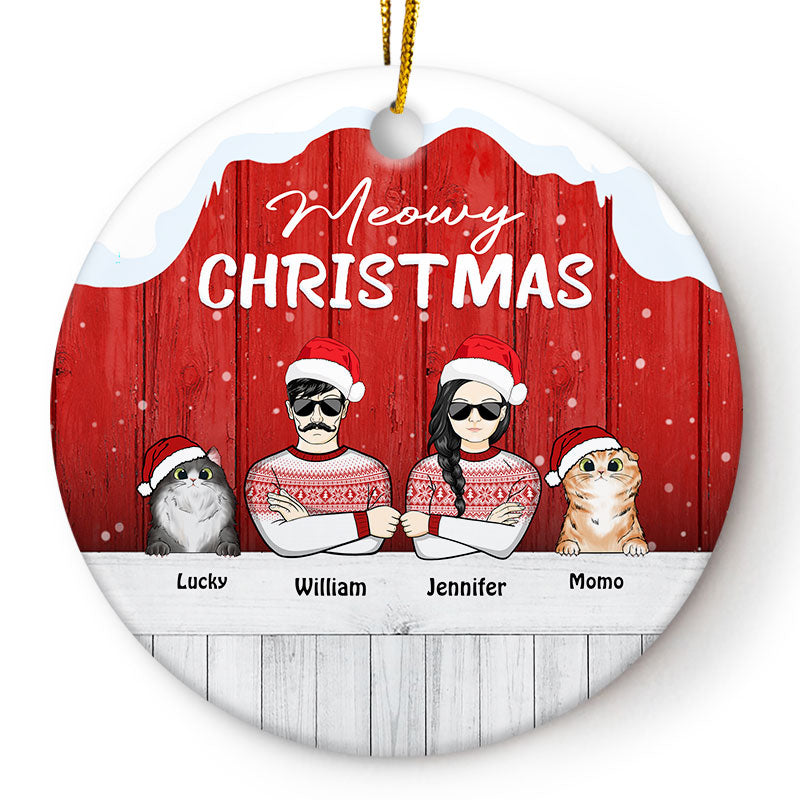 Meowy Christmas Cat Couple - Christmas Gift For Couples - Personalized Custom Circle Ceramic Ornament