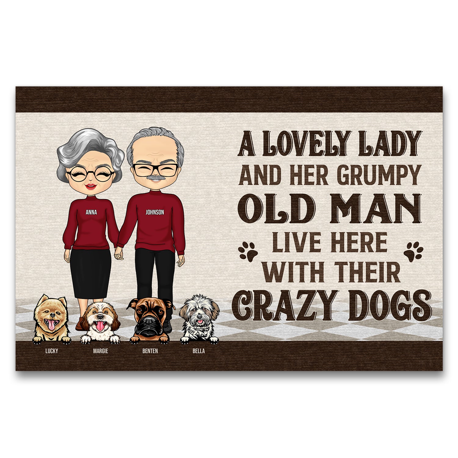 Lovely Lady Grumpy Old Man With Crazy Dogs Cats - Gift For Couple & Pet Owners - Personalized Custom Doormat